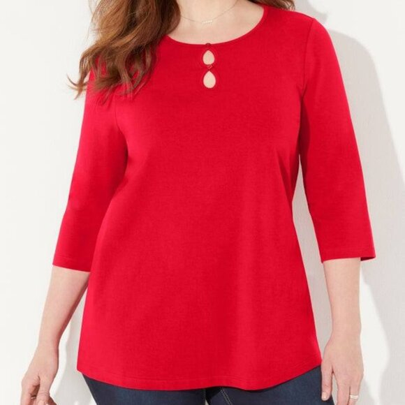 Catherine's Red Suprema Teardrop Neckline 3/4 Sleeve Top-5X-NWT - Picture 1 of 2